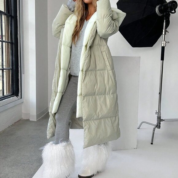 Multicolor Casual Women's Color Block Hooded Long Coat - Picture 5 of 6